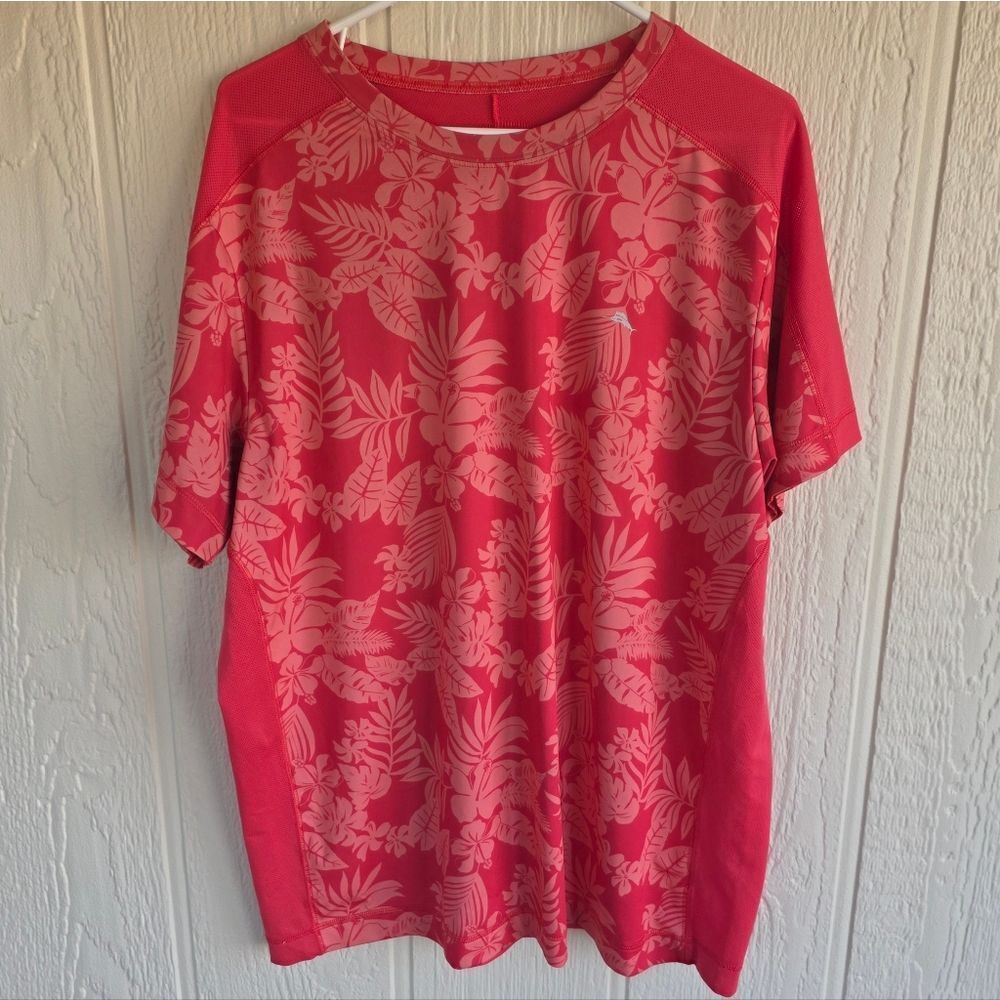 Men's Tommy Bahama Coral Pink Floral Short Sleeve Tee, Size Large